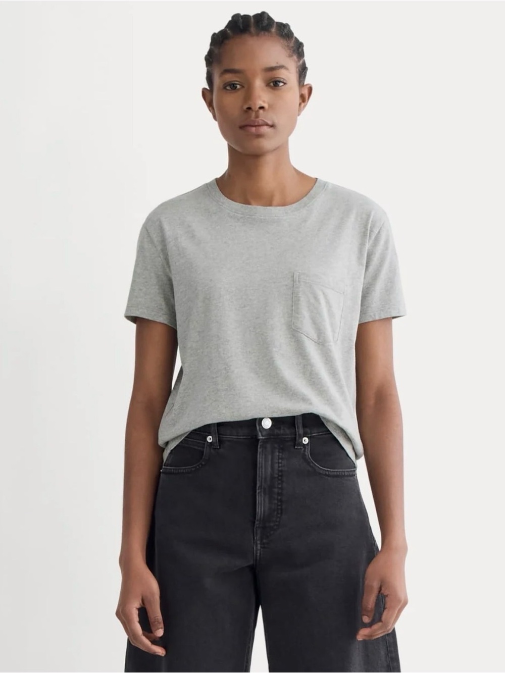 New Everlane The Organic Cotton Box-Cut Tee (Pocket) Heathered Grey Size XS
